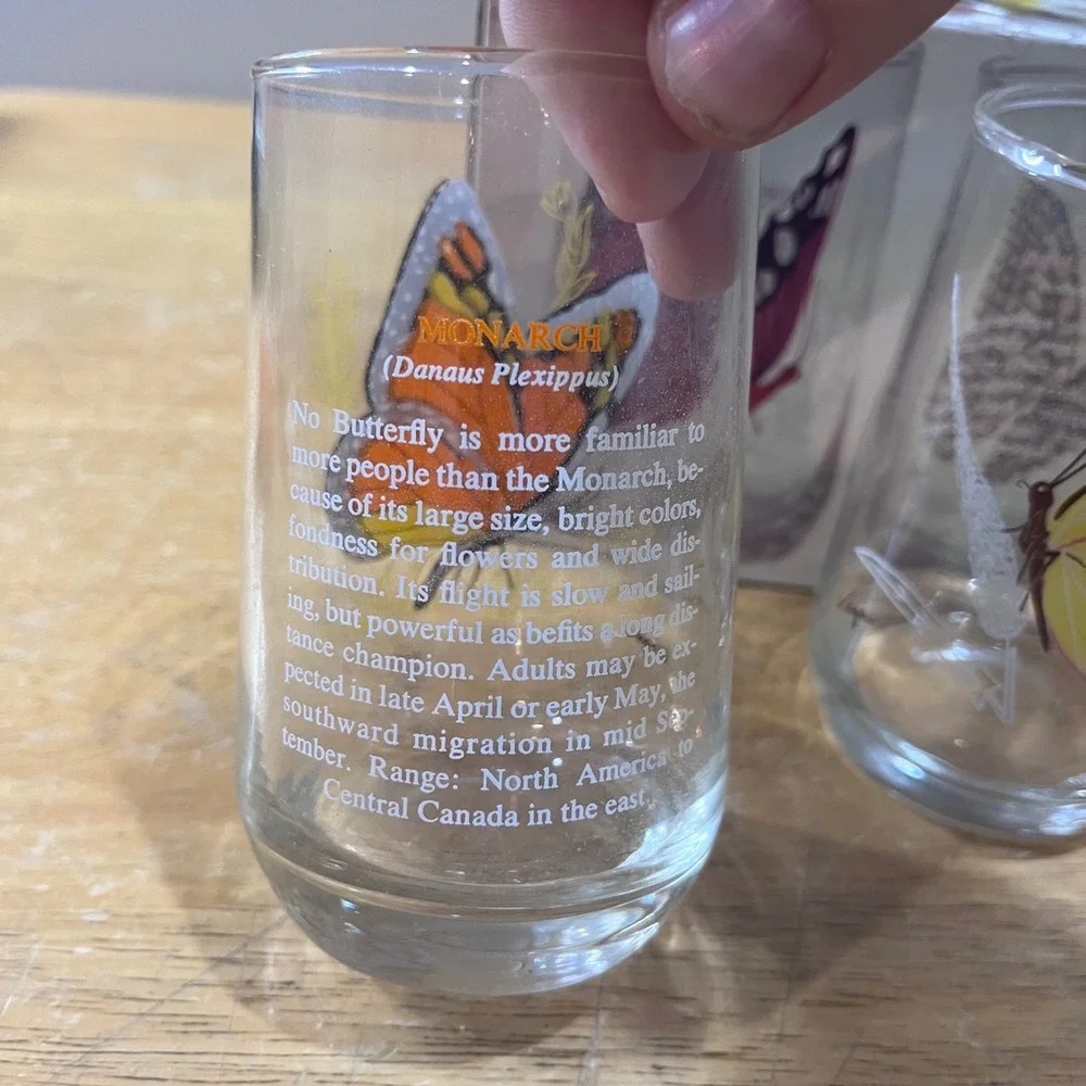 Vtg Brockway‎ Glass Butterfly Series Vega Beverage Glasses Set of 8 MCM 12oz